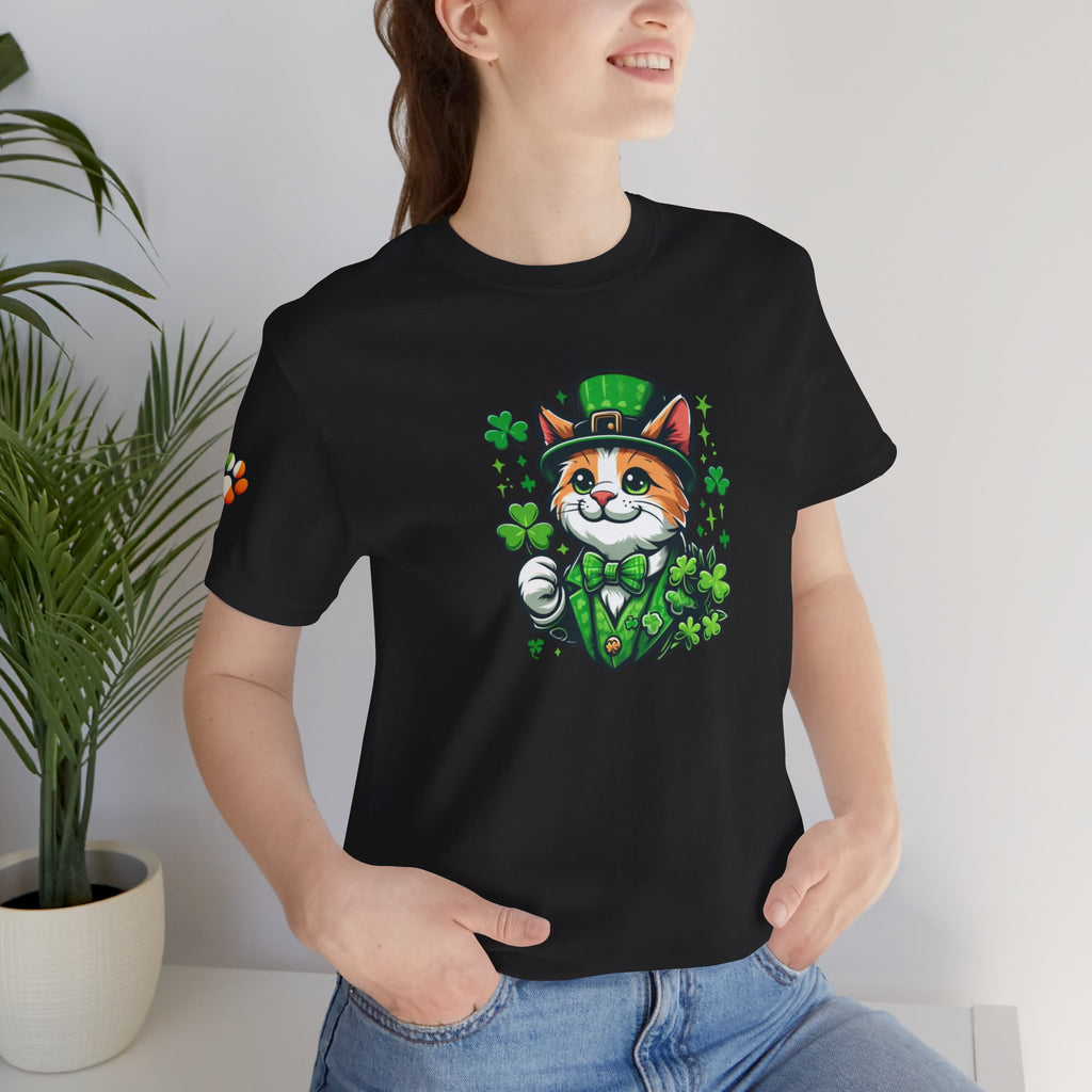 St. PAWty's Lucky Kitty Cat Saint Patrick's Day Unisex Jersey Short Sleeve Tee