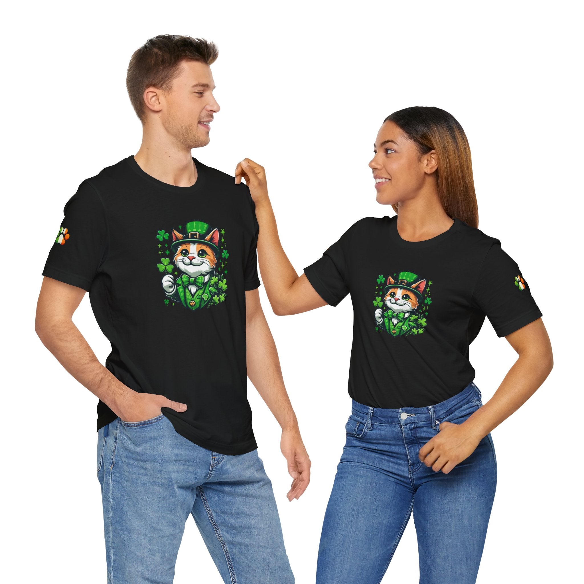 St. PAWty's Lucky Kitty Cat Saint Patrick's Day Unisex Jersey Short Sleeve Tee