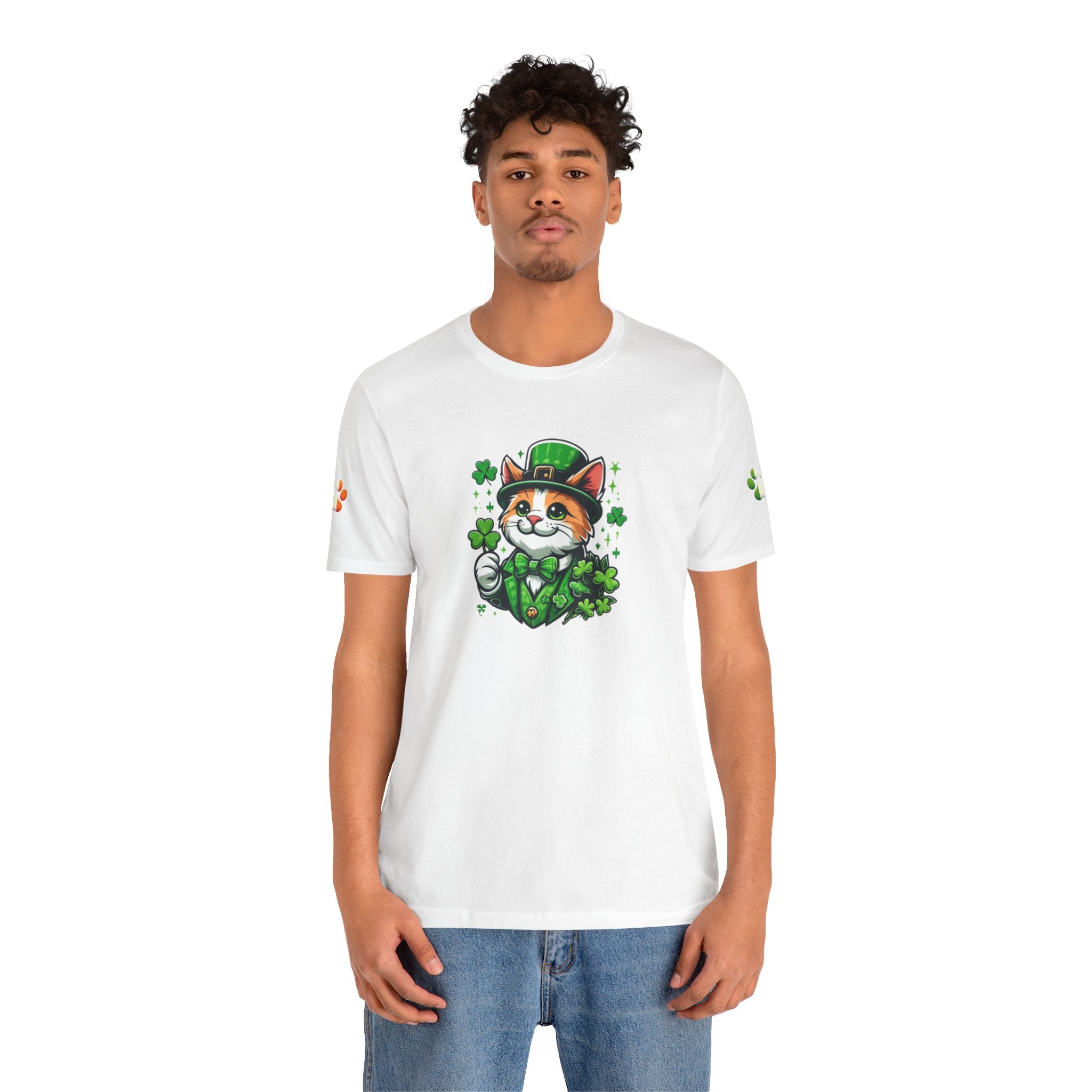 St. PAWty's Lucky Kitty Cat Saint Patrick's Day Unisex Jersey Short Sleeve Tee