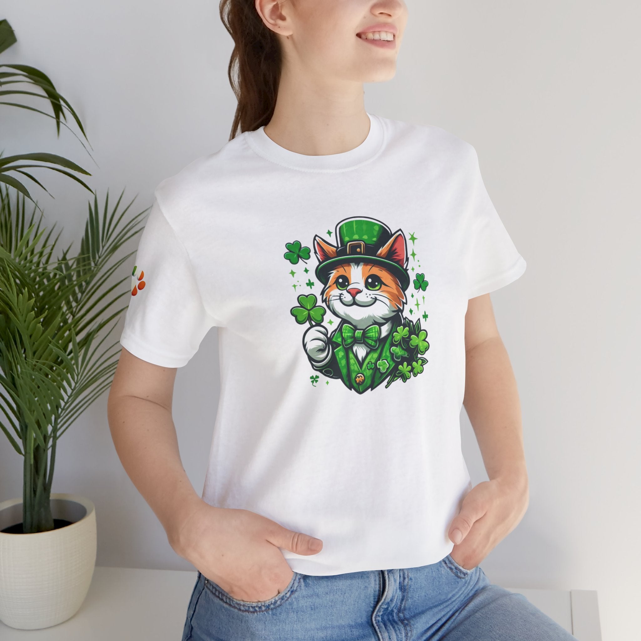 St. PAWty's Lucky Kitty Cat Saint Patrick's Day Unisex Jersey Short Sleeve Tee